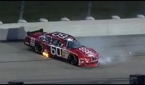 NASCAR Travis Pastrana’s back tire blows | Iowa (2013)