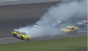 @TravisPastrana, @AlexBRacing AND@BrianLVickers lose control at Michigan International Speedway 2013