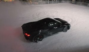 Chevrolet 2024 E-Ray Does Doughnuts In Rockefeller Center Ice Rink